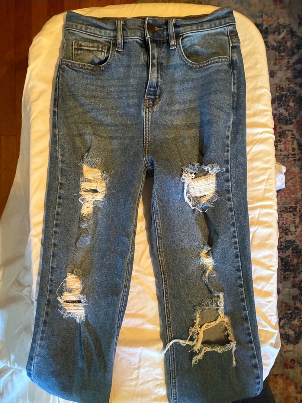 Fashion Nova Blue Distressed Straight Leg Jeans